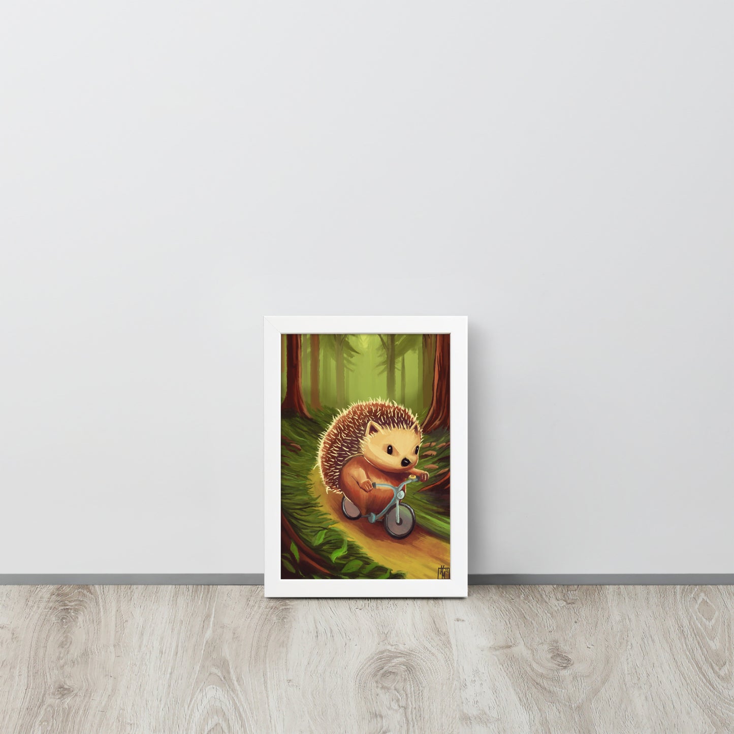 "Igel auf Fahrrad" – Gerahmtes Poster auf mattem Papier