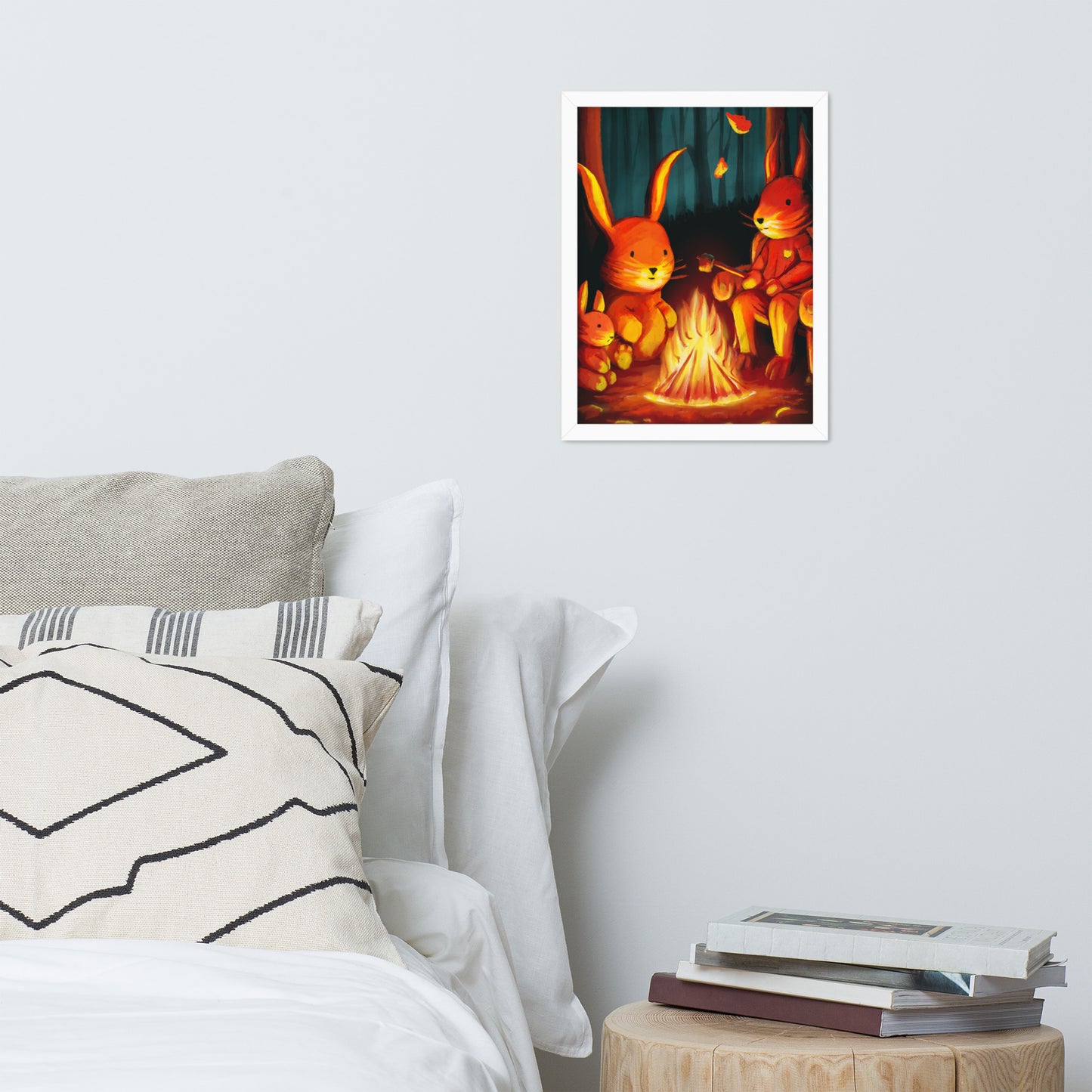 "Hasen am Lagerfeuer" – Gerahmtes Poster auf mattem Papier
