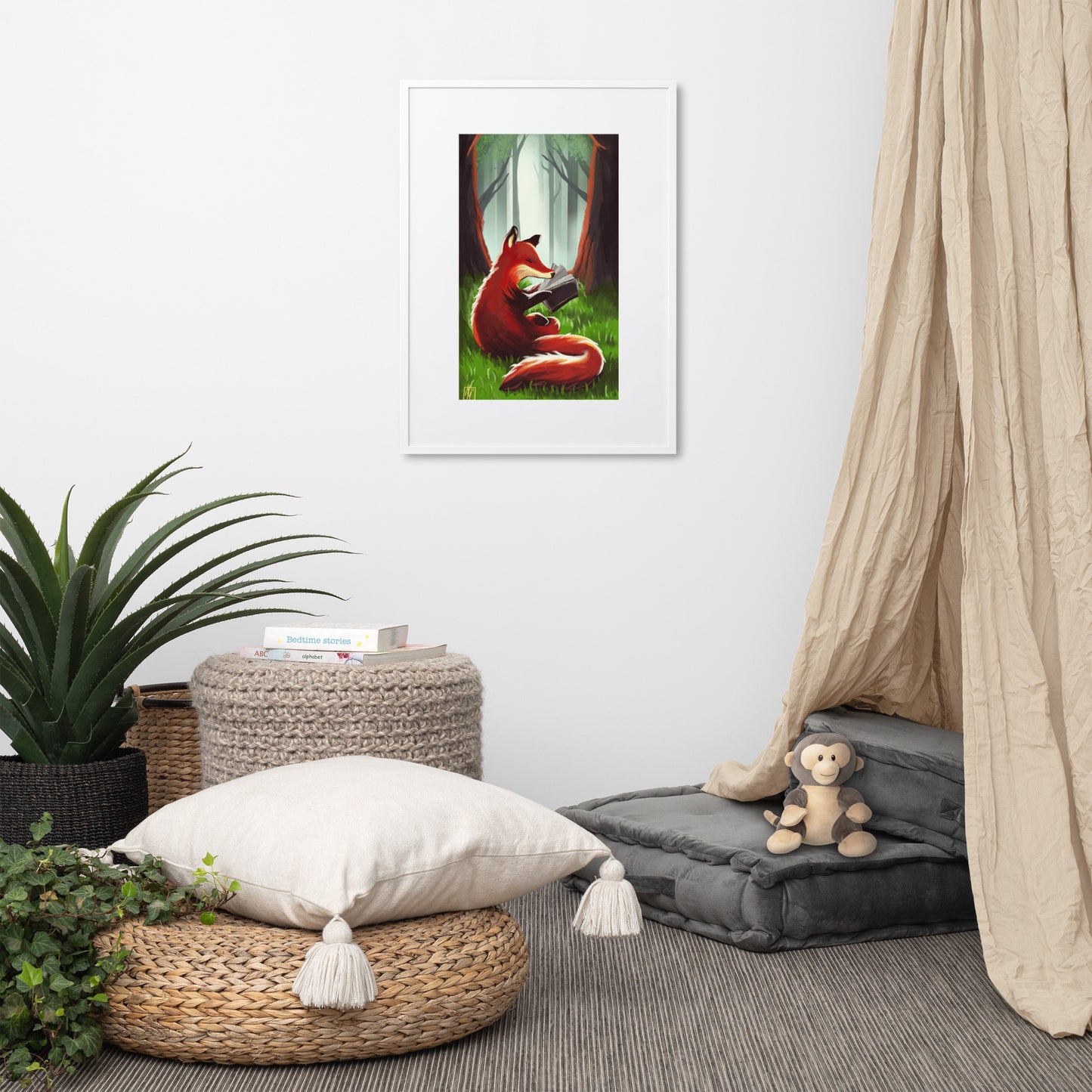 "Lesefuchs" – Gerahmtes Poster auf mattem Papier mit Passepartout